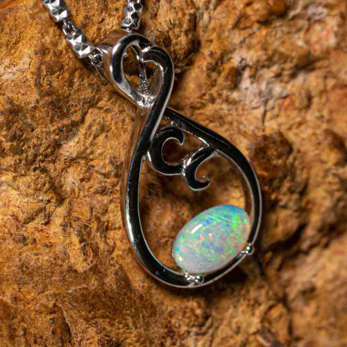 SEE DELICATE STERLING SILVER AUSTRALIAN WHITE OPAL NECKLACE